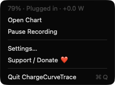 ChargeCurveTrace menu bar menu