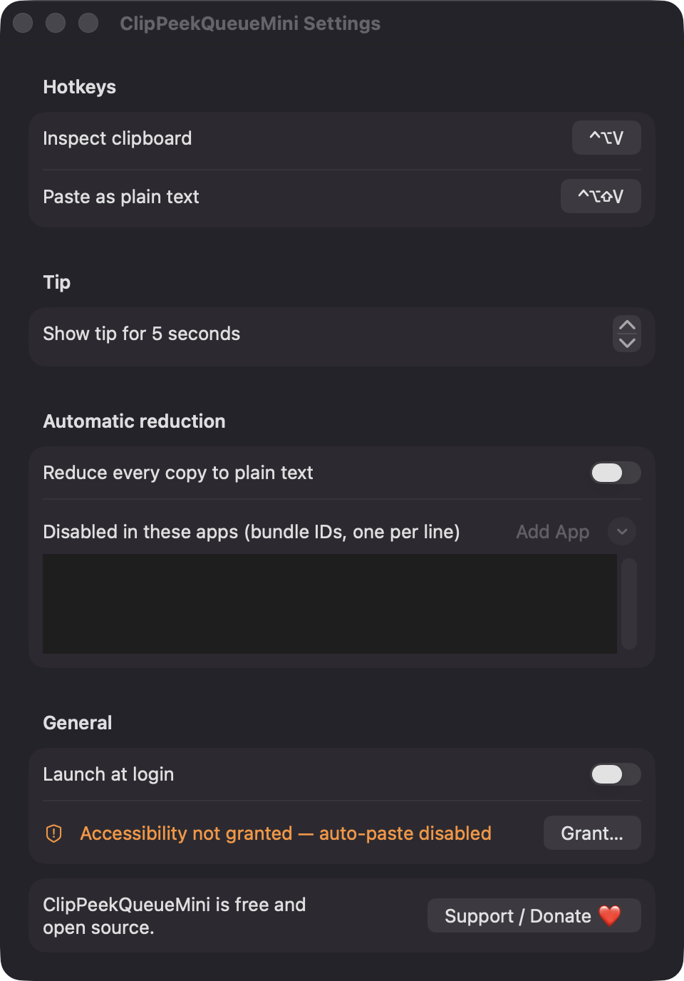 ClipPeekQueueMini Settings window