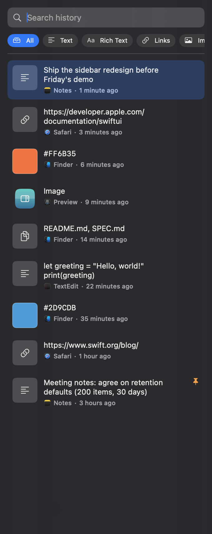 ClipTypeSidebar docked clipboard history sidebar