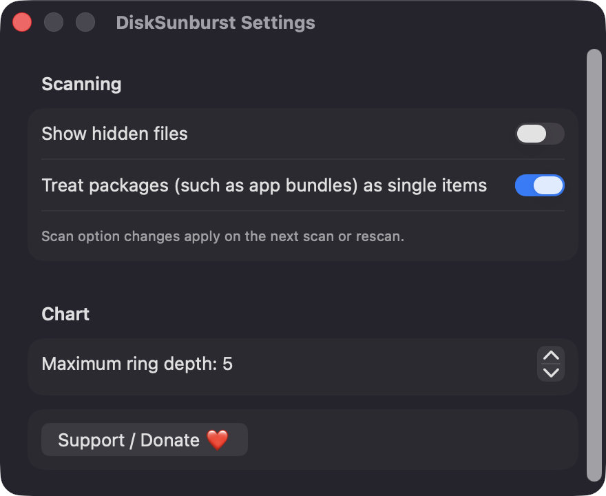 DiskSunburst Settings window
