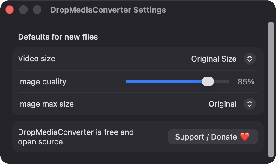 DropMediaConverter Settings window