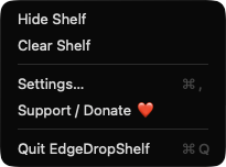 EdgeDropShelf menu bar menu