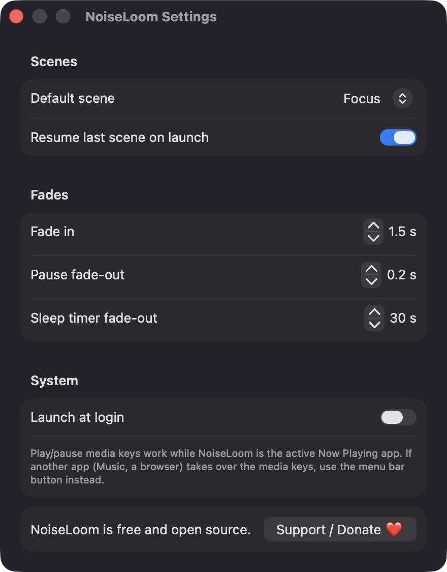 NoiseLoom Settings window
