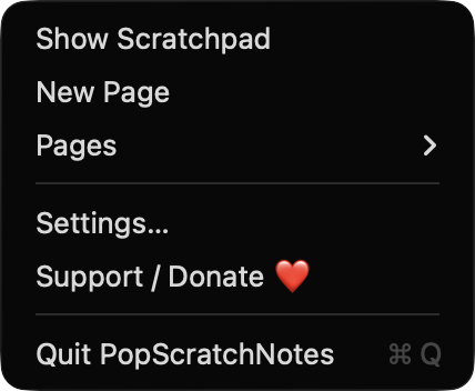 PopScratchNotes menu bar menu