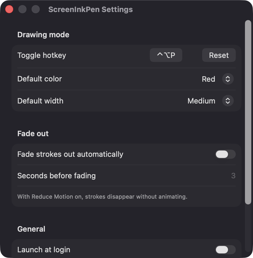 ScreenInkPen Settings window