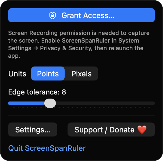 ScreenSpanRuler menu bar panel
