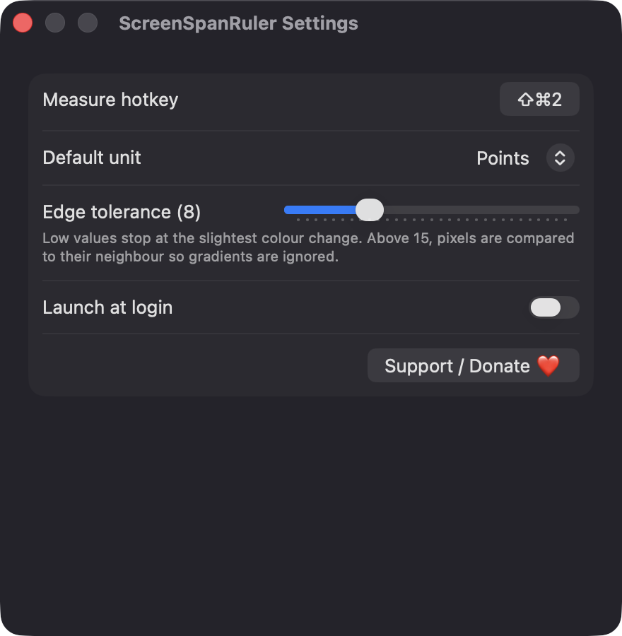ScreenSpanRuler Settings window