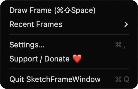 SketchFrameWindow menu bar dropdown