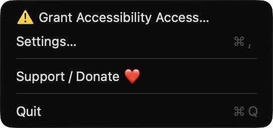 TrackpadGestureMap menu bar menu