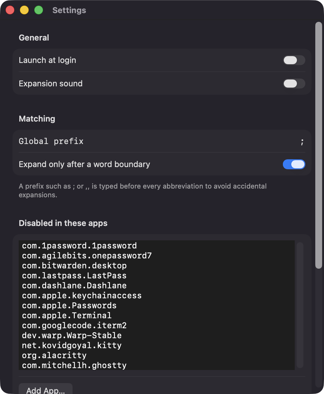 TypeShortcutExpander Settings window