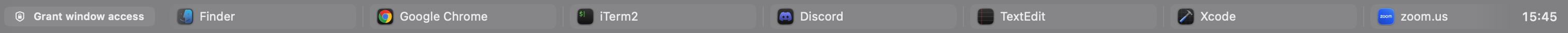 Horizontal taskbar strip with app buttons and a clock