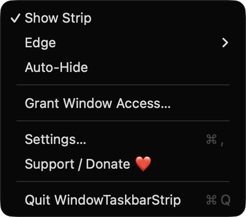 WindowTaskbarStrip menu bar menu
